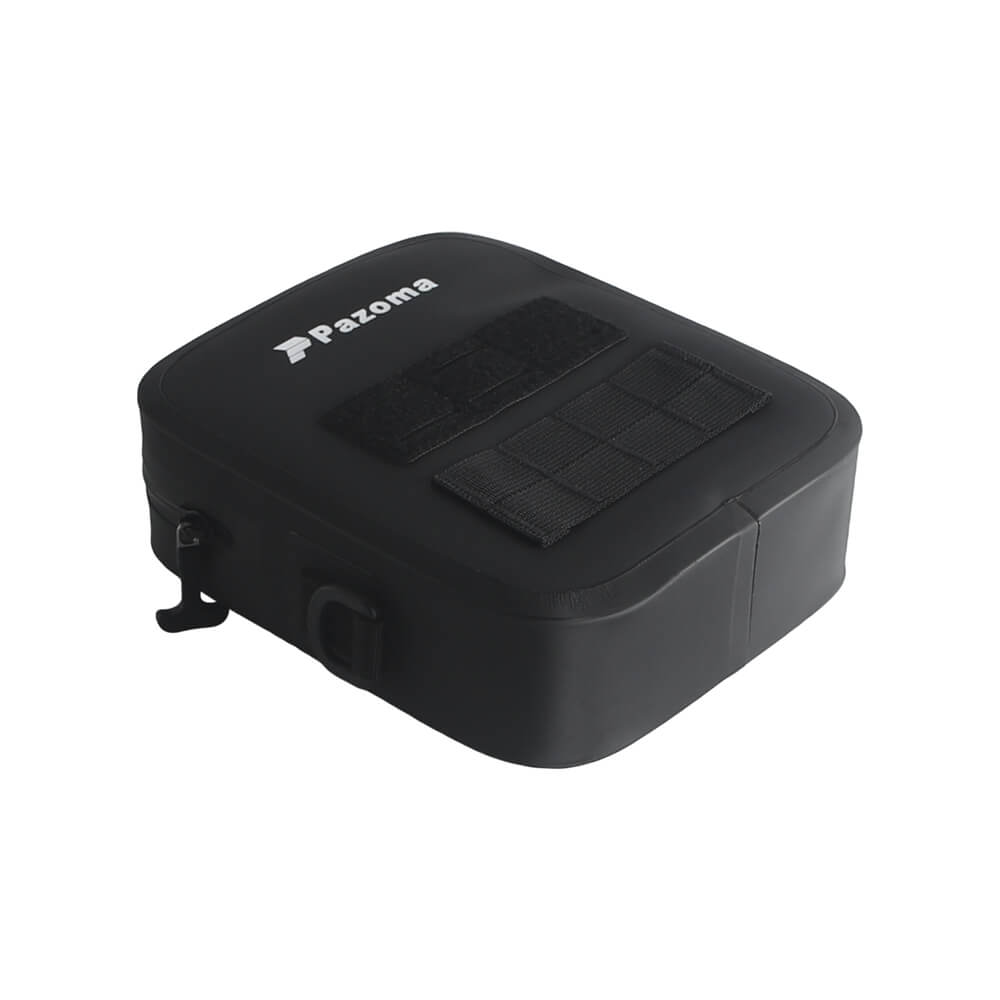 Pazoma waterproof motorcycle handlebar bag with tactical design, fits Harley Softail, Dyna, and Sportster models for secure storage.