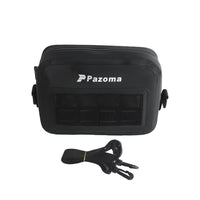 Pazoma waterproof motorcycle handlebar T-bar bag with airtight zipper, suitable for Harley Dyna and Softail all-weather riding.