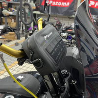 Pazoma waterproof motorcycle handlebar T-Bar bag with airtight zipper on a Harley Dyna Softail, designed for all-weather riding.