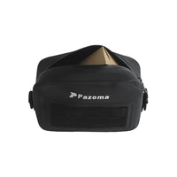 Pazoma waterproof motorcycle handlebar T-bar bag with airtight zipper, designed for Harley Dyna and Softail all-weather riding.