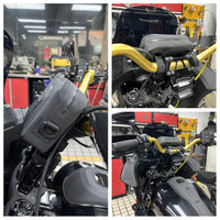 Pazoma waterproof motorcycle handlebar T-bar bag with airtight zipper, suited for Harley Dyna and Softail all-weather riding.