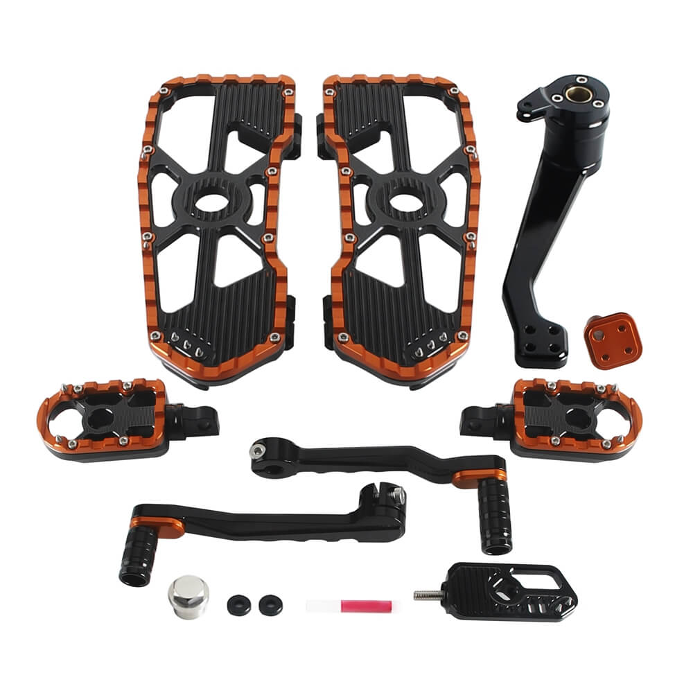 CNC aluminum Harley touring Bagger MX floorboards with shift and brake levers kit, black finish, for Street Road Glide FLHX FLTR 2014-2026