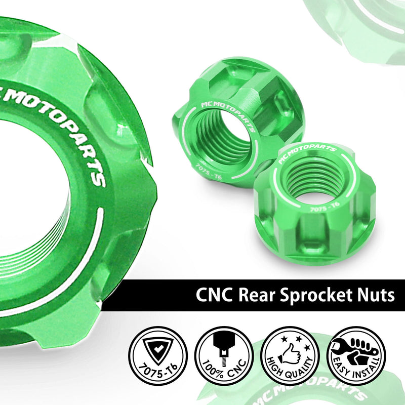 Fit Kawasaki Ninja 7 Hybrid H2 500 ZX-4R SPOKE6 Billet M10 Rear Sprocket Nuts - MC Motoparts