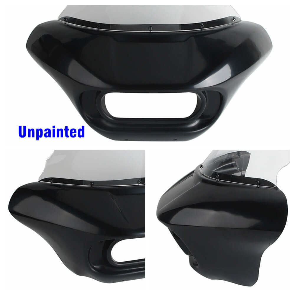Harley Dyna Low Rider Street Bob Fat Bob FXR shark headlight fairing with Baja Designs dual LP4 lights and windshield, Pazoma brand.