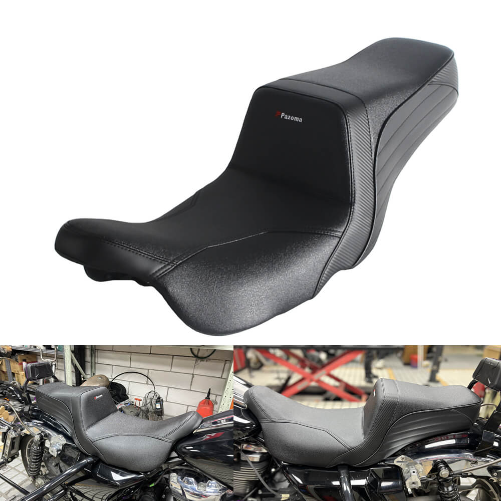 Harley Touring LS Step 2-up gel pad seat by Pazoma for 2008-2025 FL Road Glide, Street Glide, and Road King motorcycles.