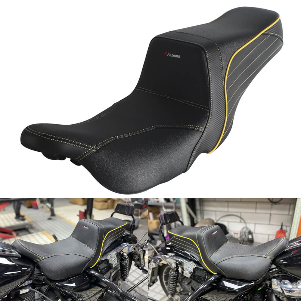 Harley Touring LS 2-up gel pad seat by Pazoma for 2008-2025 Road Glide, Street Glide, and Road King motorcycles, with cushioned design.
