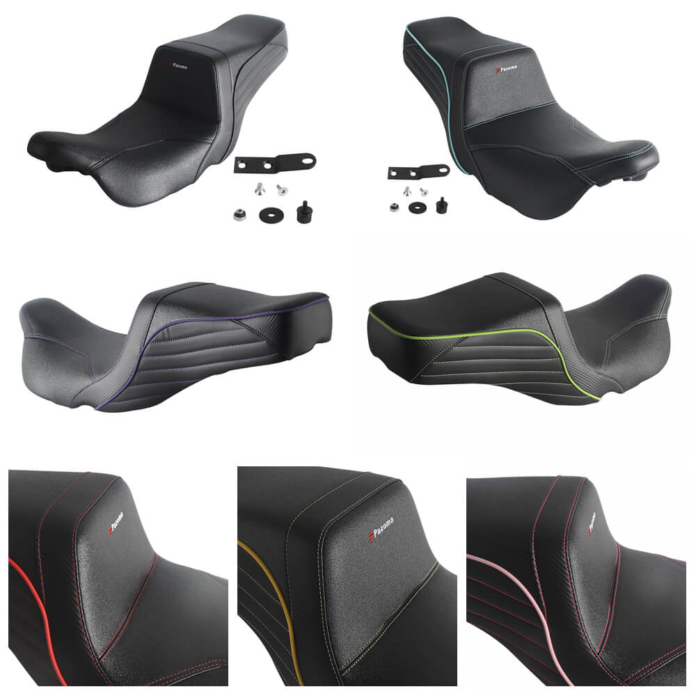 Harley Touring LS Step 2-up gel pad seat by Pazoma for Road Glide, Street Glide, and Road King motorcycles, showing the padded seat surface.