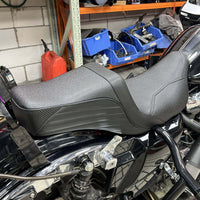 Harley Touring 2008-2025 Pazoma LS 2-Up Gel Pad Seat with padded top for Road Glide, Street Glide, and Road King bikes.