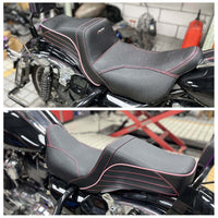 Harley Touring LS 2-up gel pad seat by Pazoma, showing the black cushioned seat with textured surface for Road Glide and Street Glide.