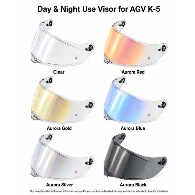 Light tint and clear helmet visor for AGV K5 K5S motorcycle helmet by MC Motoparts, suitable for day and night riding.