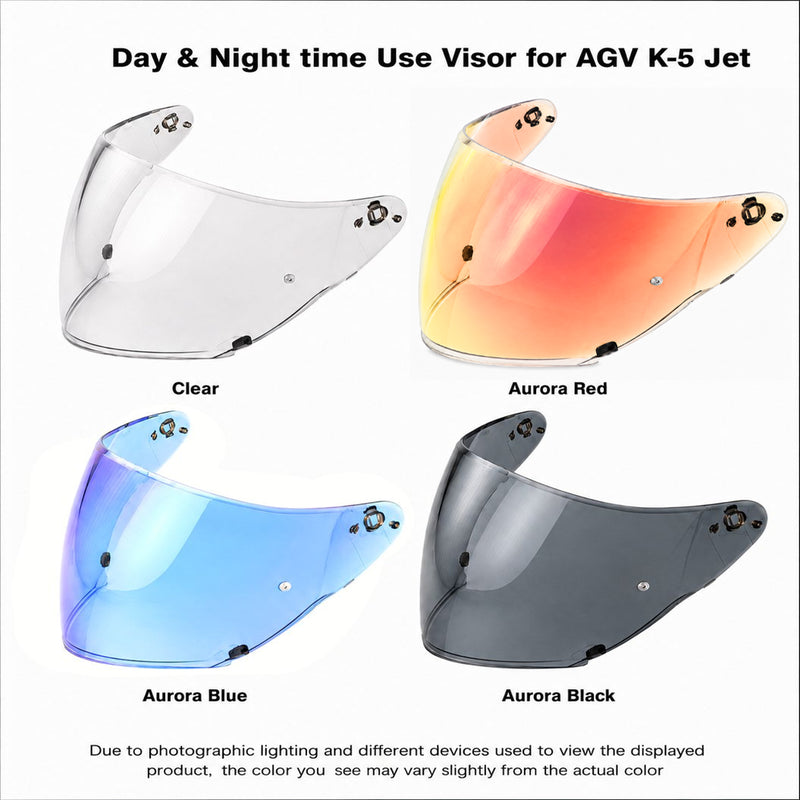 MC Motoparts helmet visor for AGV K5-JET EVO, light tint and clear options, suitable for day and night riding.