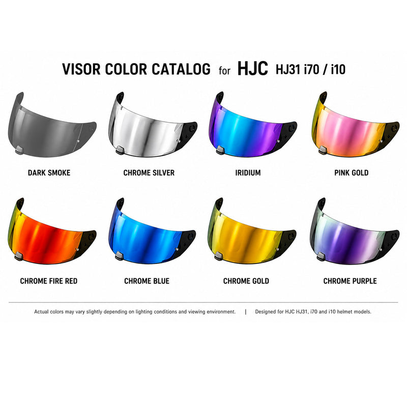 Tinted and spectra mirror finish helmet visor for HJC i70 i10, MC Motoparts replacement visor, ideal for daytime riding.
