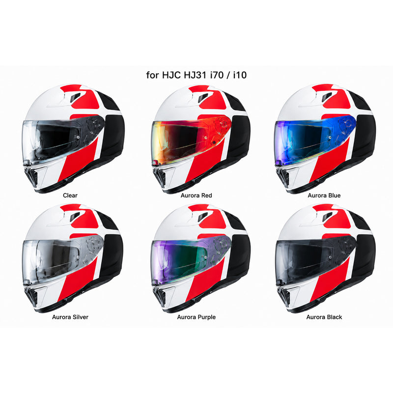 HJC i70 i10 helmet visor by MC Motoparts, light tint and clear options, for day and night riding, featuring a sleek visor design.