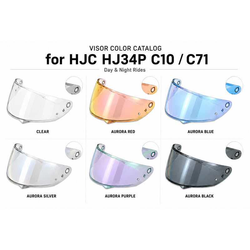 Light tint and clear HJC C10 helmet visor by MC Motoparts, designed for day and night riding, with a sleek finish.