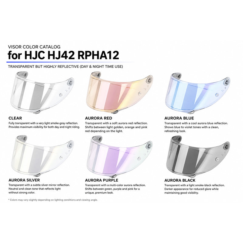 HJC RPHA 12 helmet visor by MC Motoparts with light tint finish, clear for day and night use, compatible with HJ42 model.