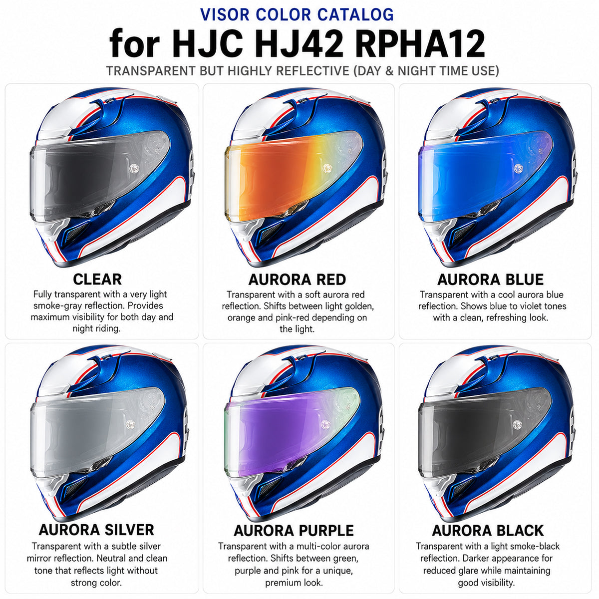 For HJC RPHA 12 / 12N Replacement Visor (HJ42) – Light Tint Finishes / Clear - Day & Night Use Series