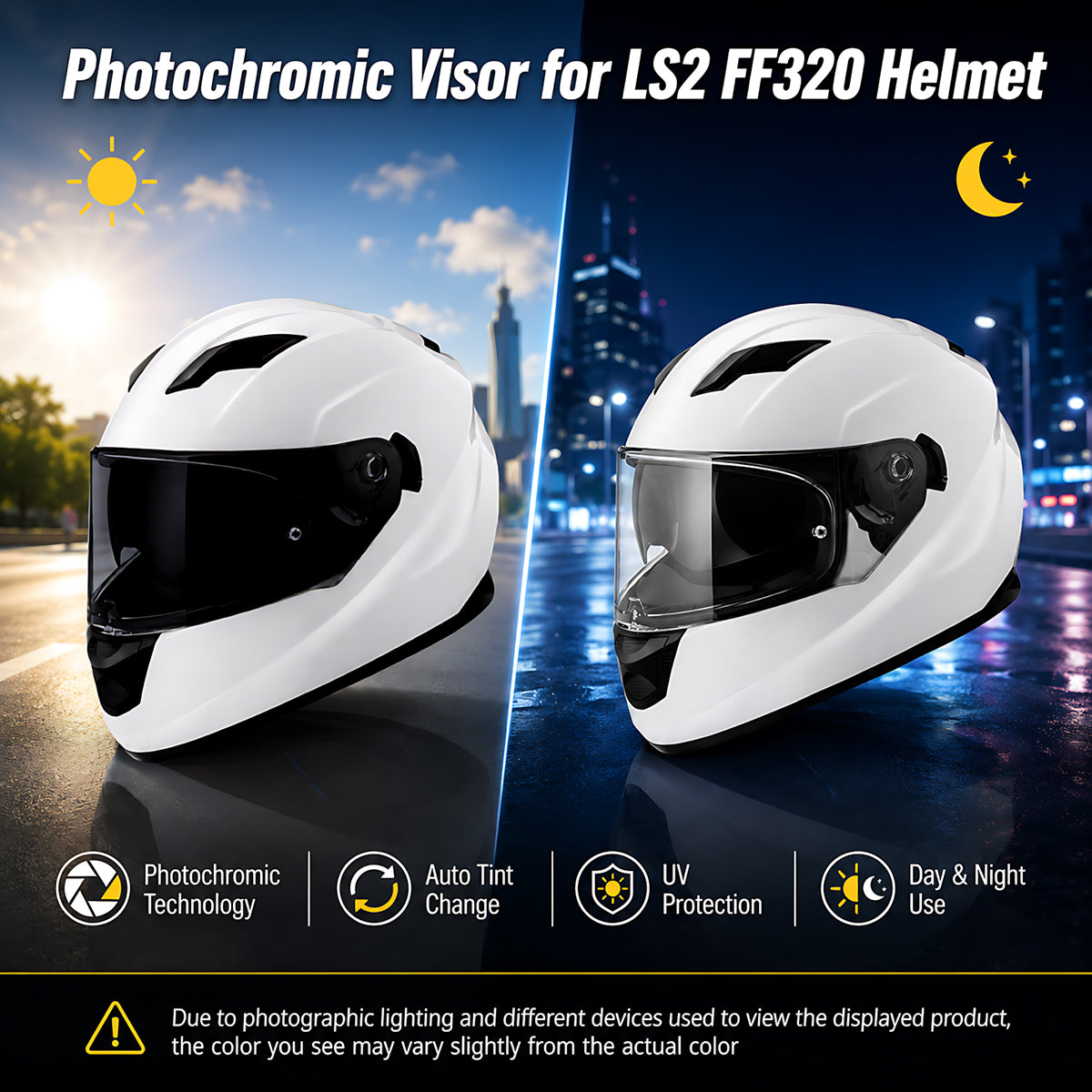 Photochromic LS2 Assault Stream Rapid Storm helmet visor by MC Motoparts, clear to dark transition, for FF320, FF328, FF353, FF800 helmets