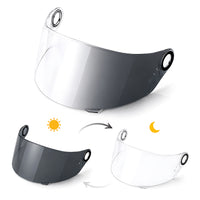 Photochromic helmet visor for LS2 FF396, FF358, FF300 from MC Motoparts, clear to dark transition for versatile riding visibility.