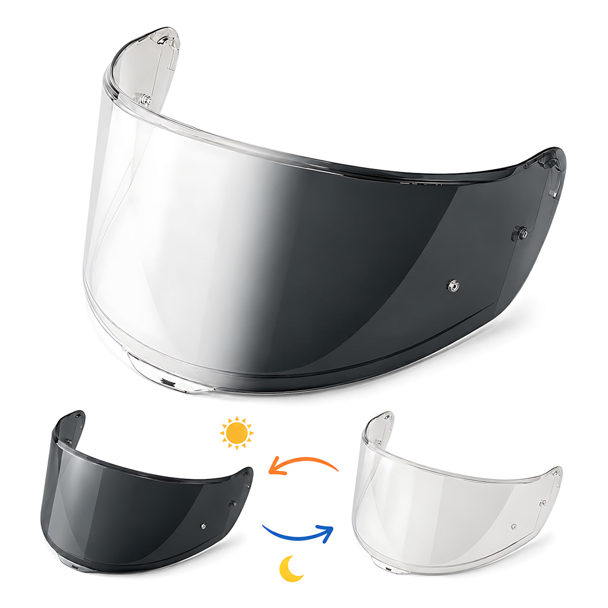 Photochromic helmet visor for LS2 Citation Sedici Strada 2/3 FT2, clear to dark transition, by MC Motoparts, model FF801, FF397, FF813.