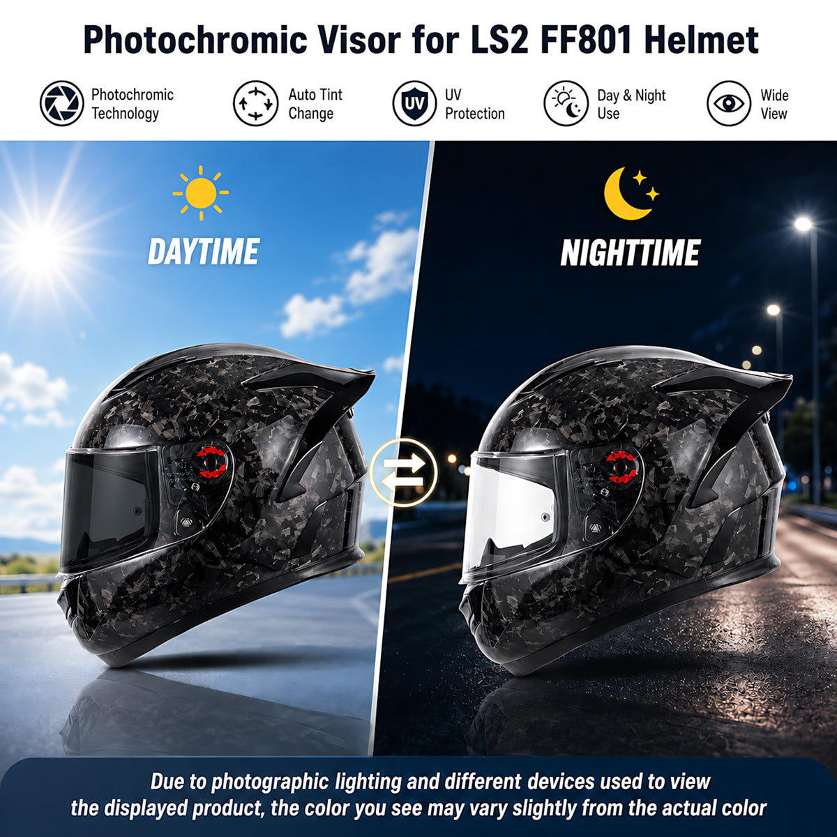Photochromic helmet visor for LS2 Citation Sedici Strada 2/3 FT2 Vector, clear to dark transition, by MC Motoparts.