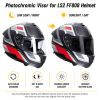 Photochromic LS2 Stream 2 helmet visor by MC Motoparts, clear to dark transition, showing the tinted and clear modes.