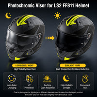 Photochromic LS2 Vector 2 Citation 2 helmet visor by MC Motoparts, clear to dark transition, shown on helmet.