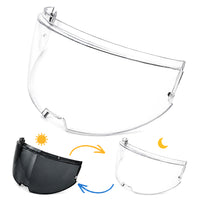 Photochromic LS2 Advant helmet visor from MC Motoparts, clear to dark transition, shown on a motorcycle helmet.
