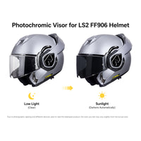 Photochromic LS2 Advant helmet visor from MC Motoparts, clear to dark transition, shown in detail on the FF906 model.