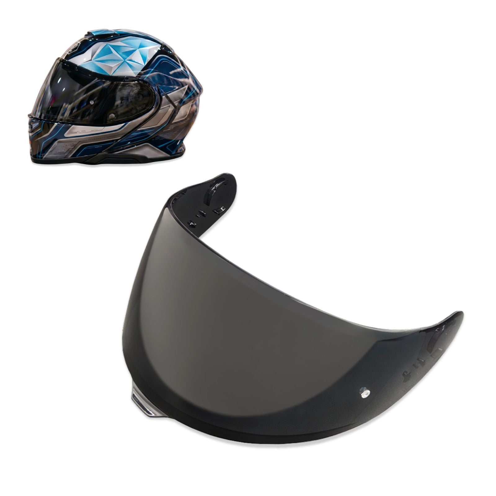 Tinted and spectra mirror finish helmet visor for Shoei GT-Air 3 by MC Motoparts, designed for daytime riding.