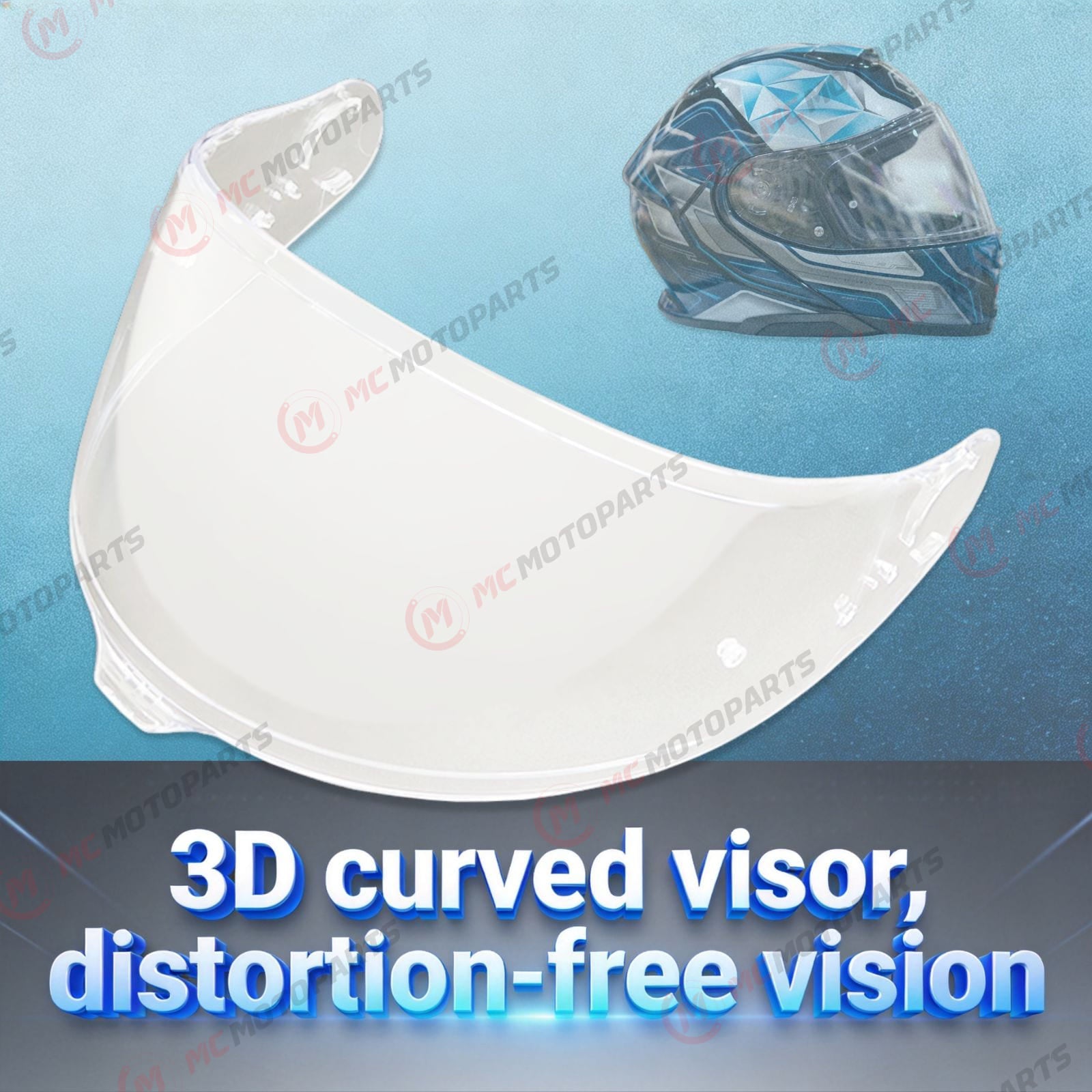 Clear and light tint visor for Shoei GT-Air 3 helmet by MC Motoparts, suitable for day and night riding.