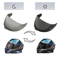 Photochromic tinted helmet visor for Shoei GT-Air 3 by MC Motoparts, provides sun protection and clear vision.
