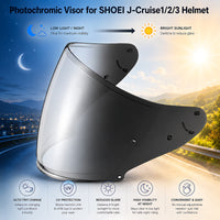 For Shoei J-Cruise1/2/3 J-Force 4 Replacement Visor (CJ-2/CJ-2SP) - Photochromic Visor – Clear to Dark Transition