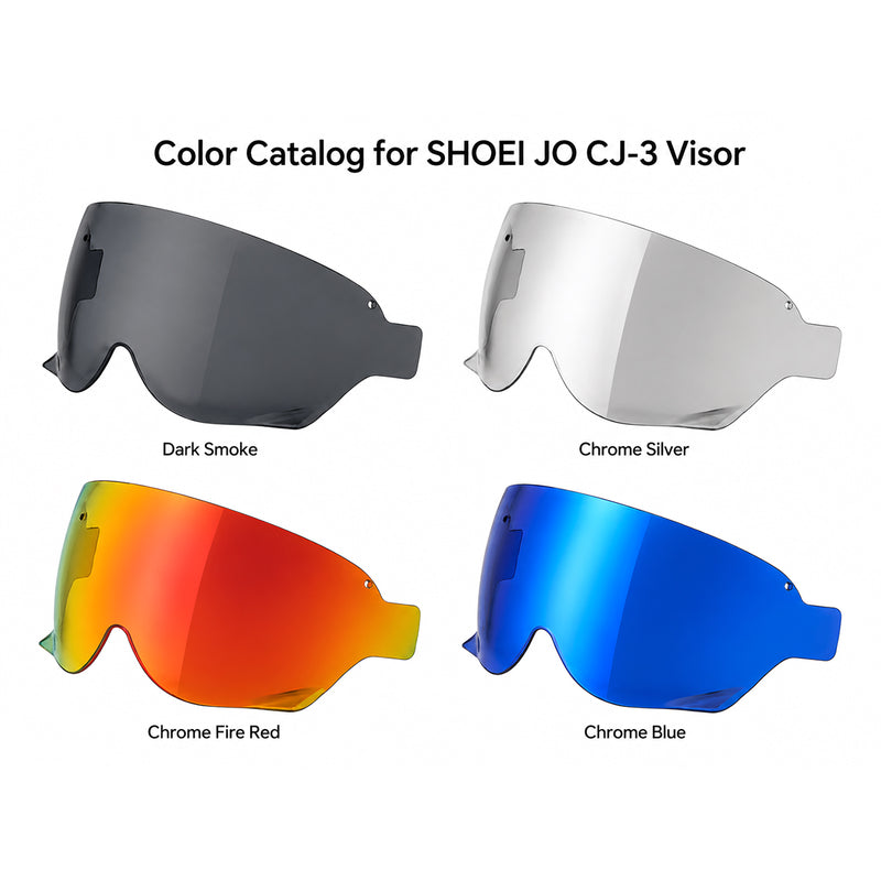Tinted and Spectra mirror finish helmet visor for Shoei JO, Plus, EX-Zero helmets by MC Motoparts, designed for daytime riding.