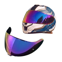Tinted and Spectra Mirror finish helmet visor for Shoei Neotec 3 helmet by MC Motoparts, designed for daytime use.
