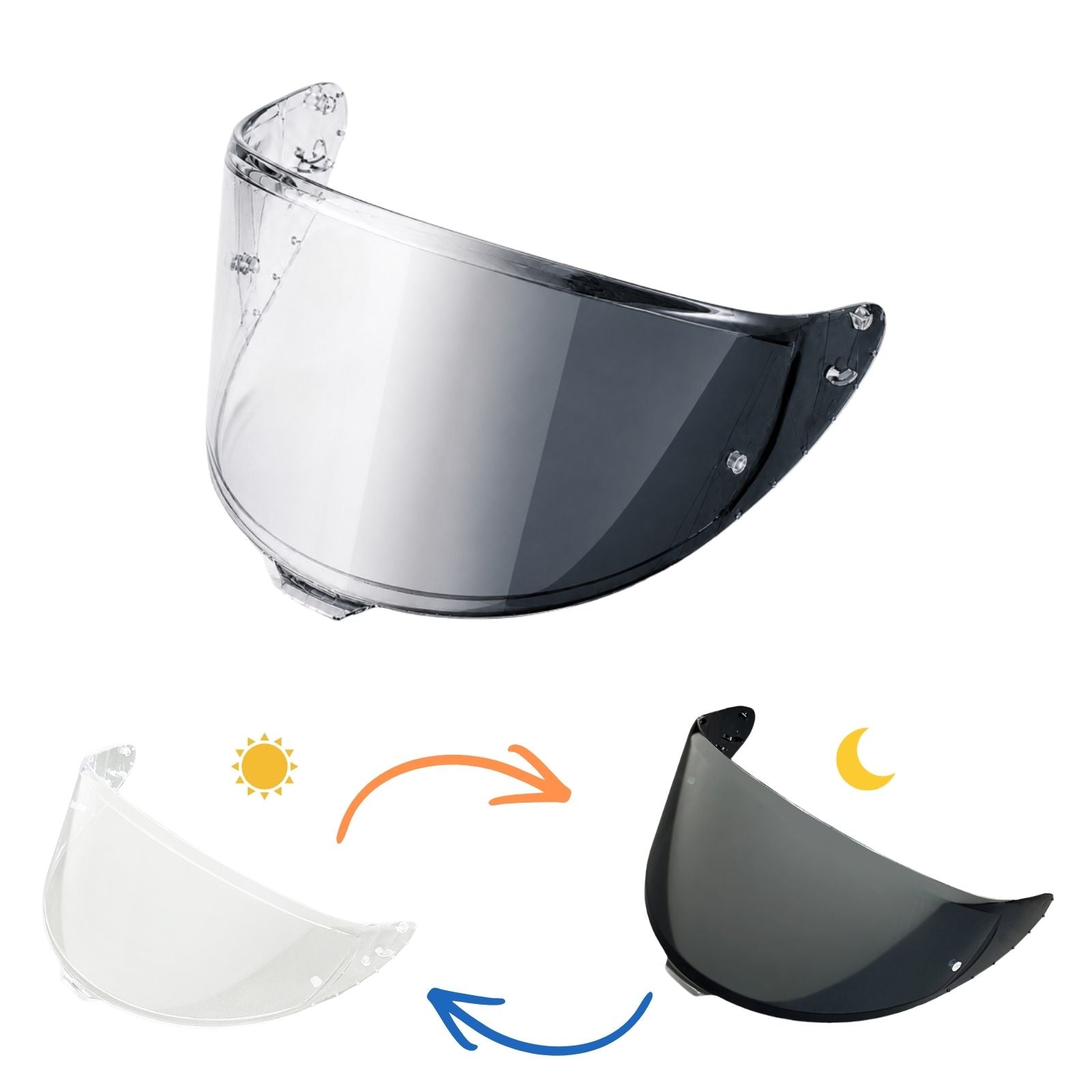 Photochromic tinted helmet visor for Shoei X15, RF1400, and NXR2 motorcycle helmets by MC Motoparts, featuring CWR-F2/R finish.