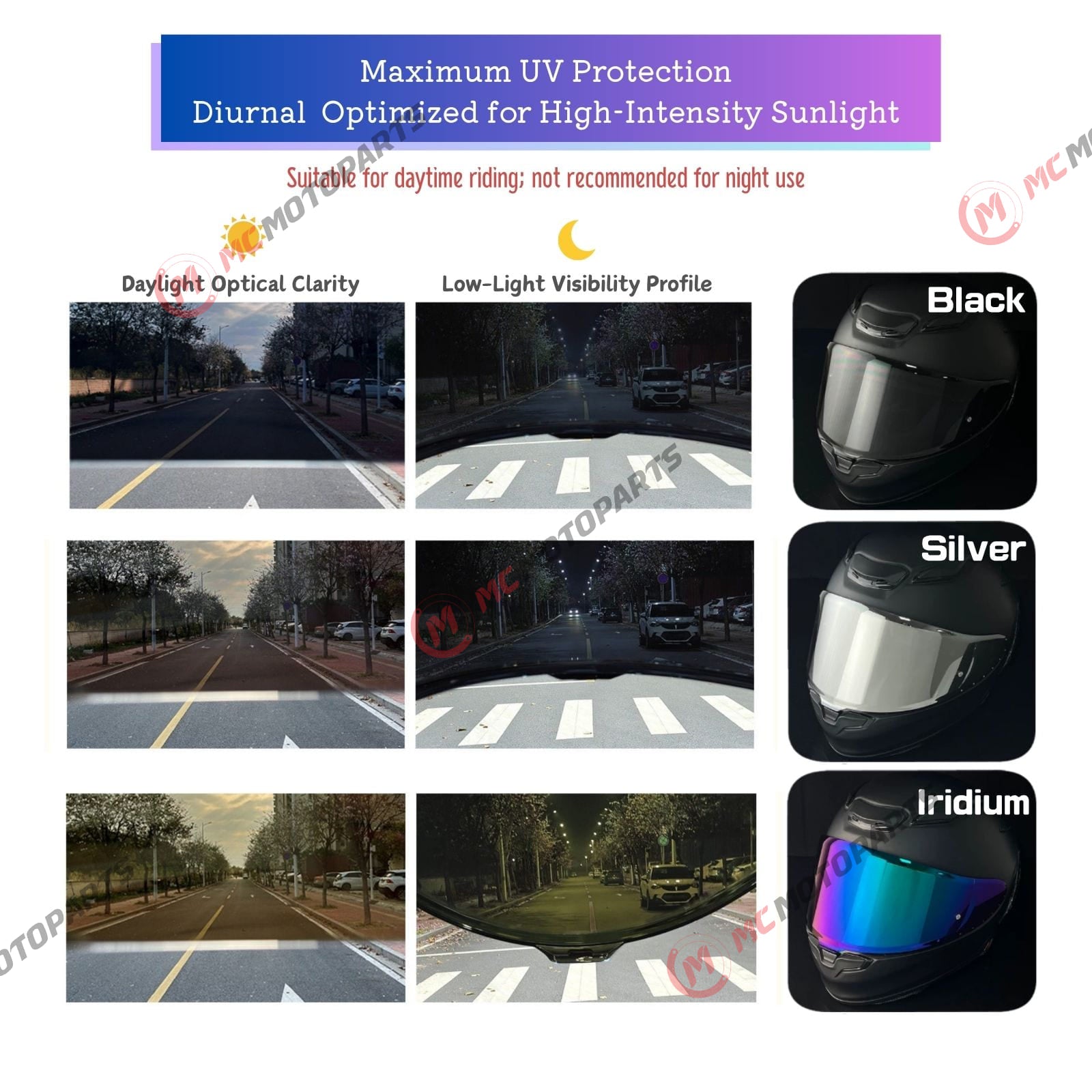 Clear MC Motoparts helmet visor for Shoei X-15 X-Fifteen X-SPR PRO RF-1400 NXR 2 CWR-F2 helmet, designed for daytime riding.