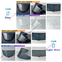 Photochromic helmet visor by MC Motoparts for Shoei X15 Z8 RF1400 NXR2 X-SPR PRO, tinted and reflective finish.