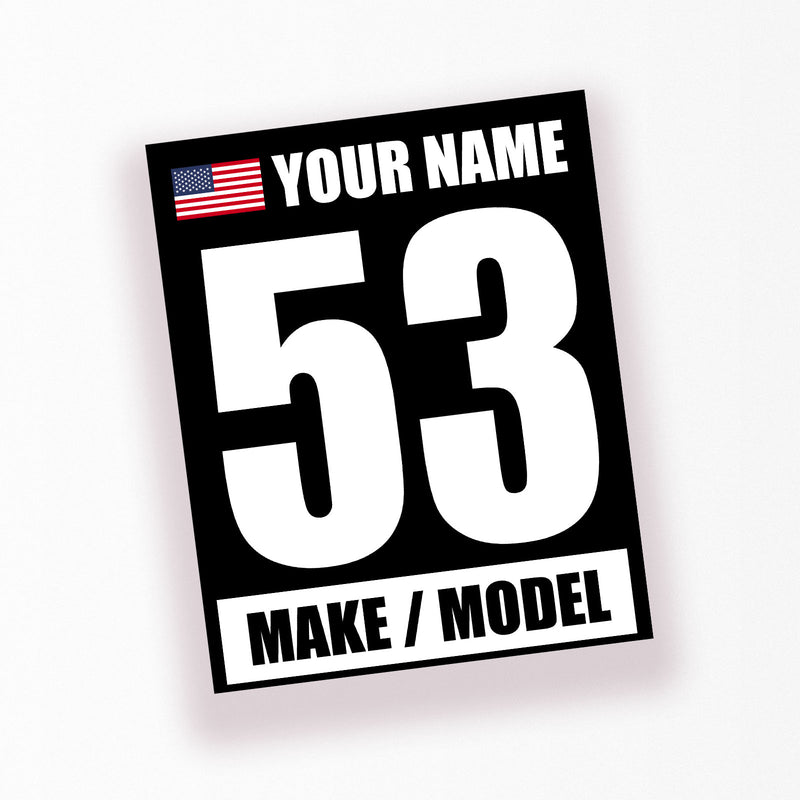 Personalize Custom Race Car Sticker Decals - Racing Number, Name, Flag, Make & Model - MC Motoparts