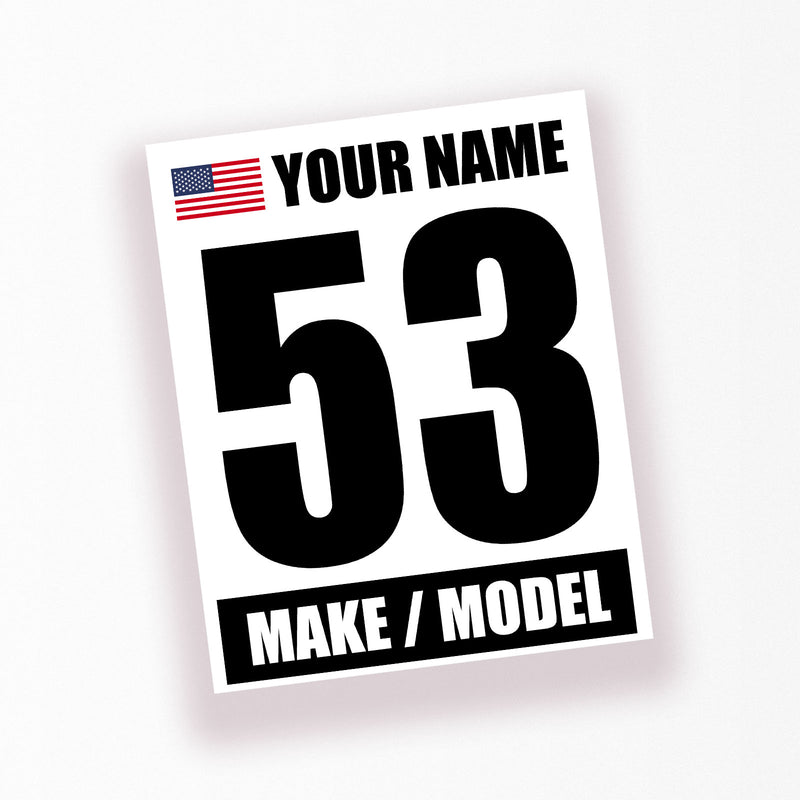 Personalize Custom Race Car Sticker Decals - Racing Number, Name, Flag, Make & Model - MC Motoparts