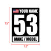 Personalize Custom Race Car Sticker Decals - Racing Number, Name, Flag, Make & Model - MC Motoparts