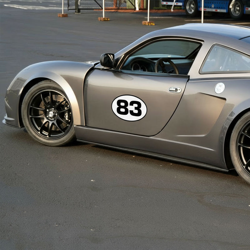 Personalize Custom Race Car Sticker Decals 2pcs - Oval Number Car Sticker with Bold Outline