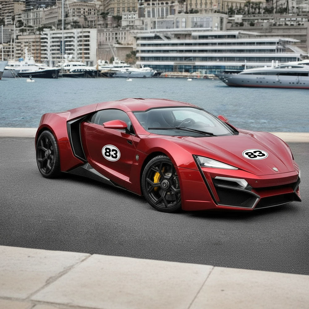 Personalize Custom Race Car Sticker Decals 2pcs - Oval Number Car Sticker with Thin Outline