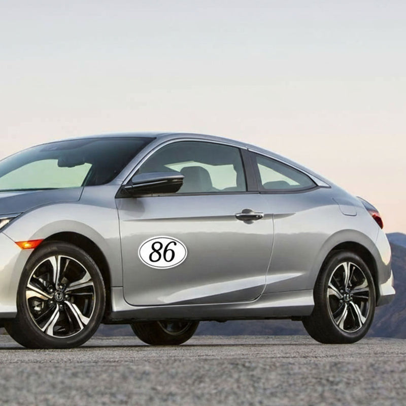 Personalize Custom Race Car Sticker Decals 2pcs - Oval Number Car Sticker with Thin Outline