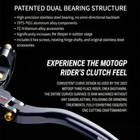 Moto-Tron lightweight racing clutch lever for Yamaha MT09, FZ6, XSR700, YZF R6, and R7 motorcycles, close-up detail image.
