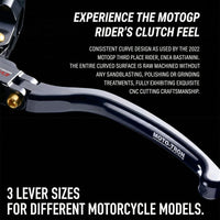 Moto-Tron lightweight racing clutch lever for Triumph Street Triple, Daytona, Tiger, Thruxton motorcycles, shown with detailed close-up.