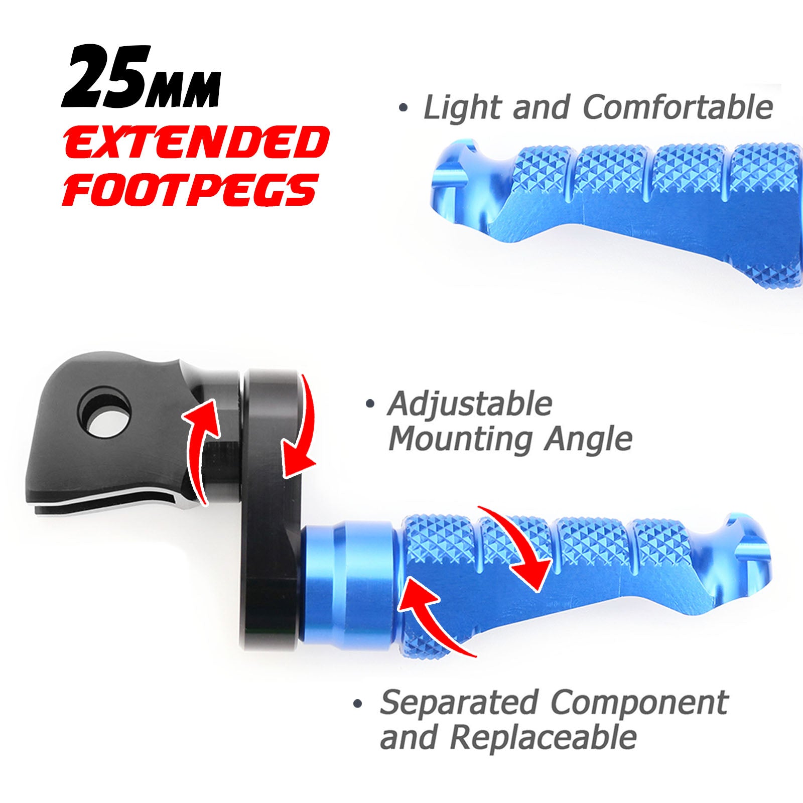 {Front}  Fits Triumph Trident 660 Scrambler 1200 R-FIGHT 25mm Adjustable Foot Pegs - MC Motoparts