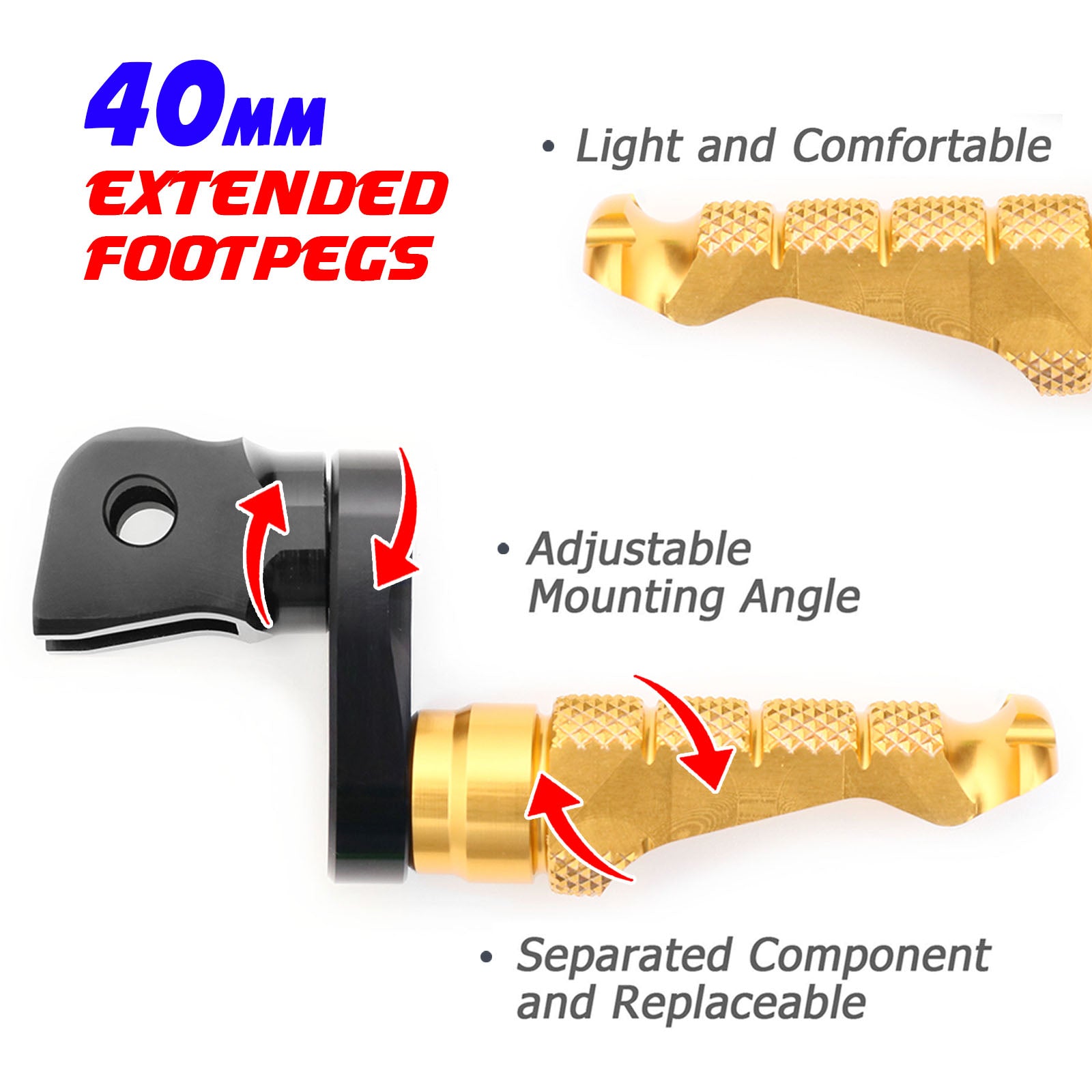 {Front}  Fits CF MOTO R-FIGHT 40mm Adjustable Foot Pegs