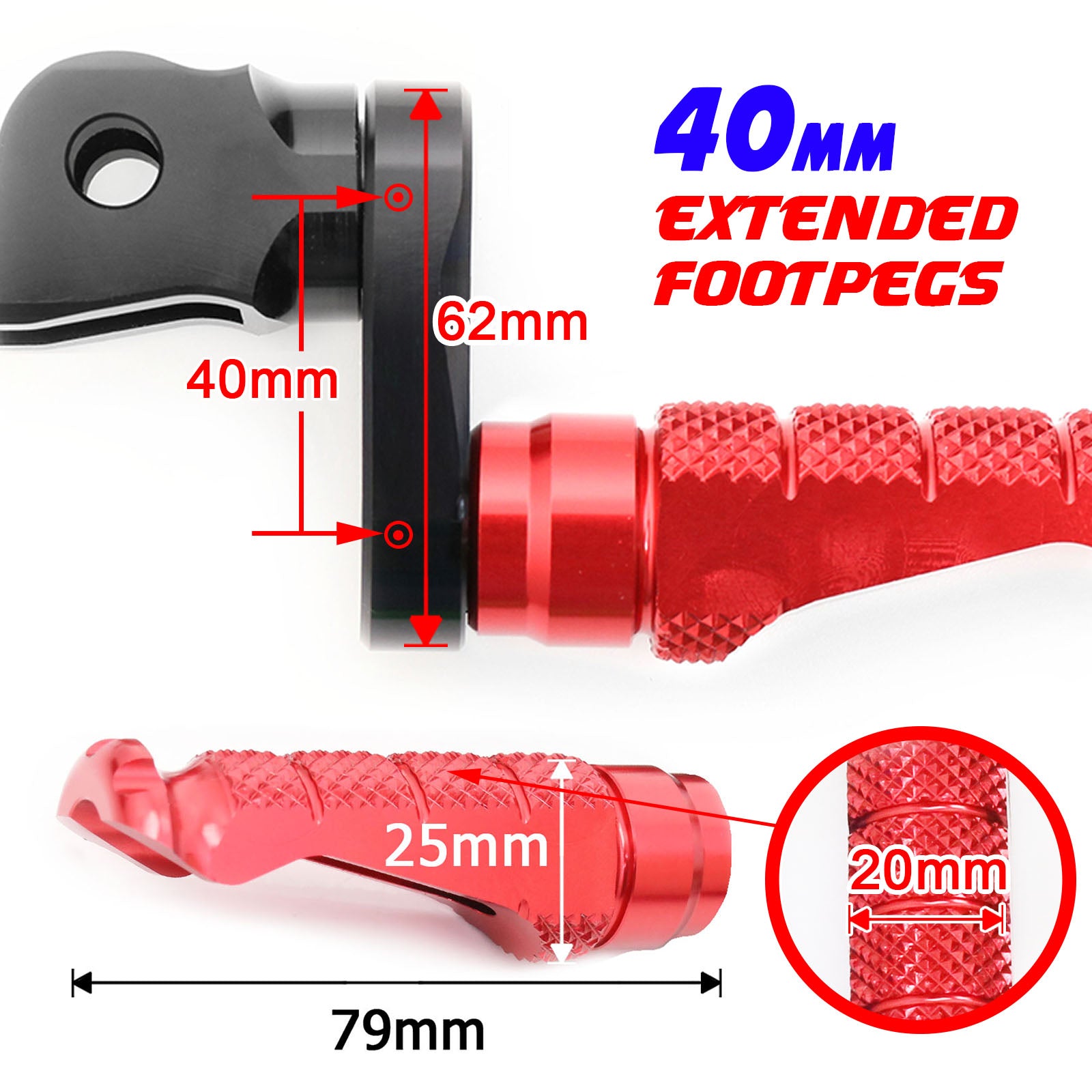 {Front}  Fits CF MOTO R-FIGHT 40mm Adjustable Foot Pegs
