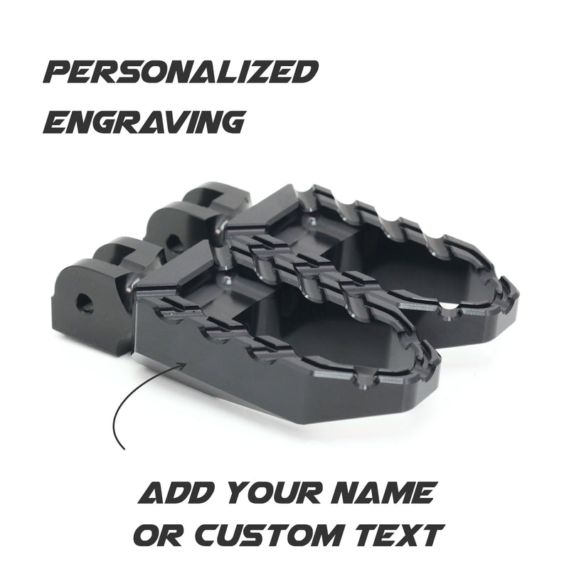 MC Motoparts Custom Engraved Name BUZZ FRONT / REAR Wide Foot Pegs - Personlization Footpegs - MC Motoparts