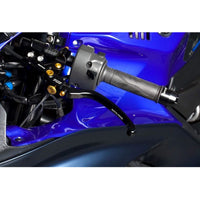 Moto-Tron lightweight racing folding clutch lever installed on an Aprilia RS660 Tuono 660 motorcycle, showing sleek design and craftsmanship.